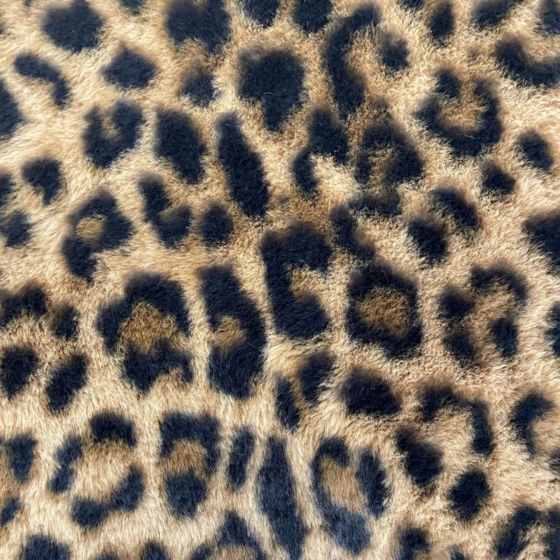 Printed Faux Rabbit Fur LEOPARD Caramel / Black